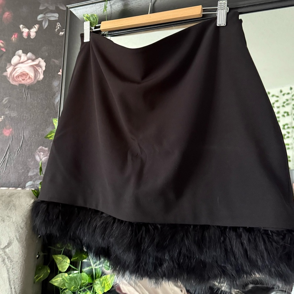 Express Black Feather Trim Pencil Skirt